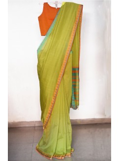 Lime  green, Handwoven Organic Cotton, Textured Weave , Jacquard, Work Wear Saree 